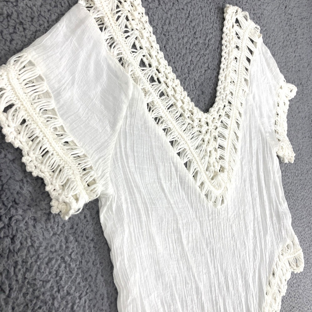 Iris Crochet Cover Up Semi Sheer Casual Boho Beachy Resortwear Top Womens M